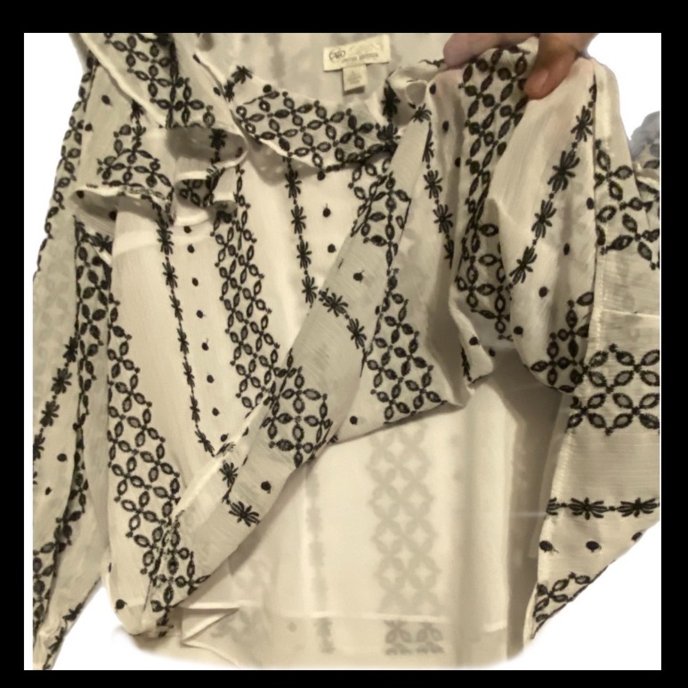 Cato Cotton Cottage Blouse Ruffle Tie Neck Long Sleeve Size L - Picture 6 of 10